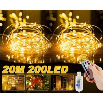 Łańcuch świetlny LED 200 szt 20m pilot ciepła biel [23080000806]
